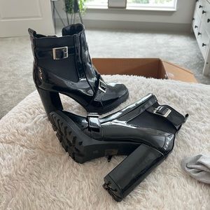 Black leather pump heels